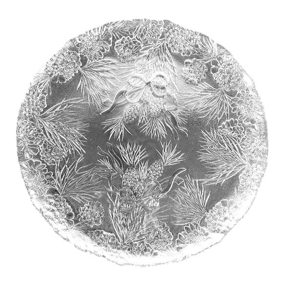 Holiday Clear Glass with Bells Bows Pinecones & Evergreens Platter-Set of 2 - Picture 4 of 7